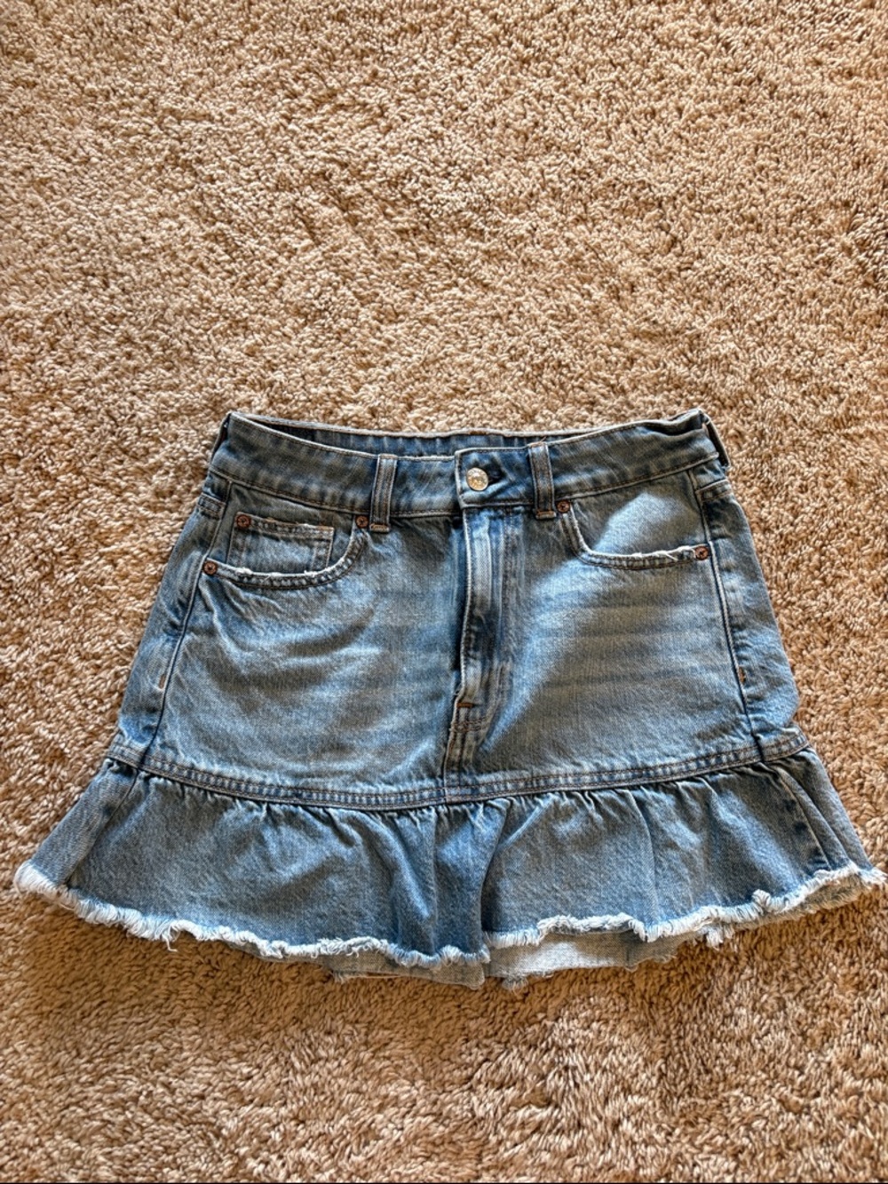 American Eagle Outfitters Light Blue Denim Ruffle Hem Skirt